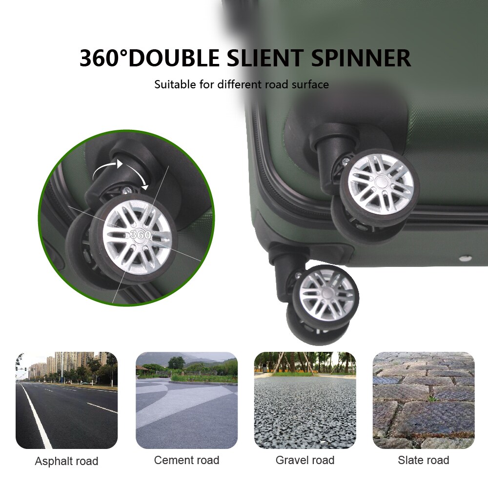 Green 3-Piece Premium ABS Luggage Set-20", 24", And 28" Suitcases With Multi-Position Handle, Silent Spinner Wheels, And TSA-Approved Lock-Durable, Stylish, And Spacious Travel Gear_voghion.com